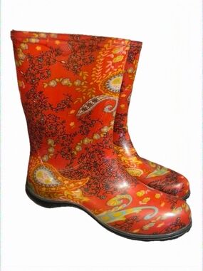 Sloggers Red Paisley Pattern Women's Waterproof Rain And Gardening Boots